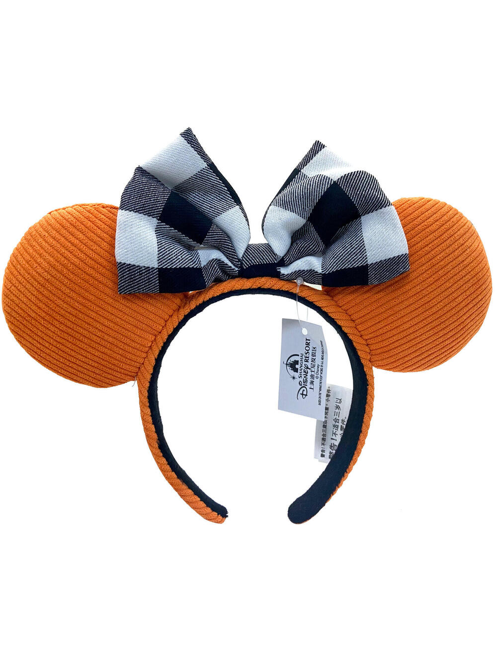 Autumn  Orange Corduroy Minnie Mouse Ears Headband with Black and White